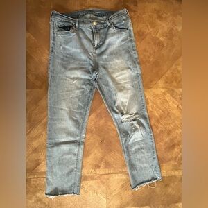 Old Navy Perfect Straight Jeans – Light Blue, Distressed Knee, Size 10
